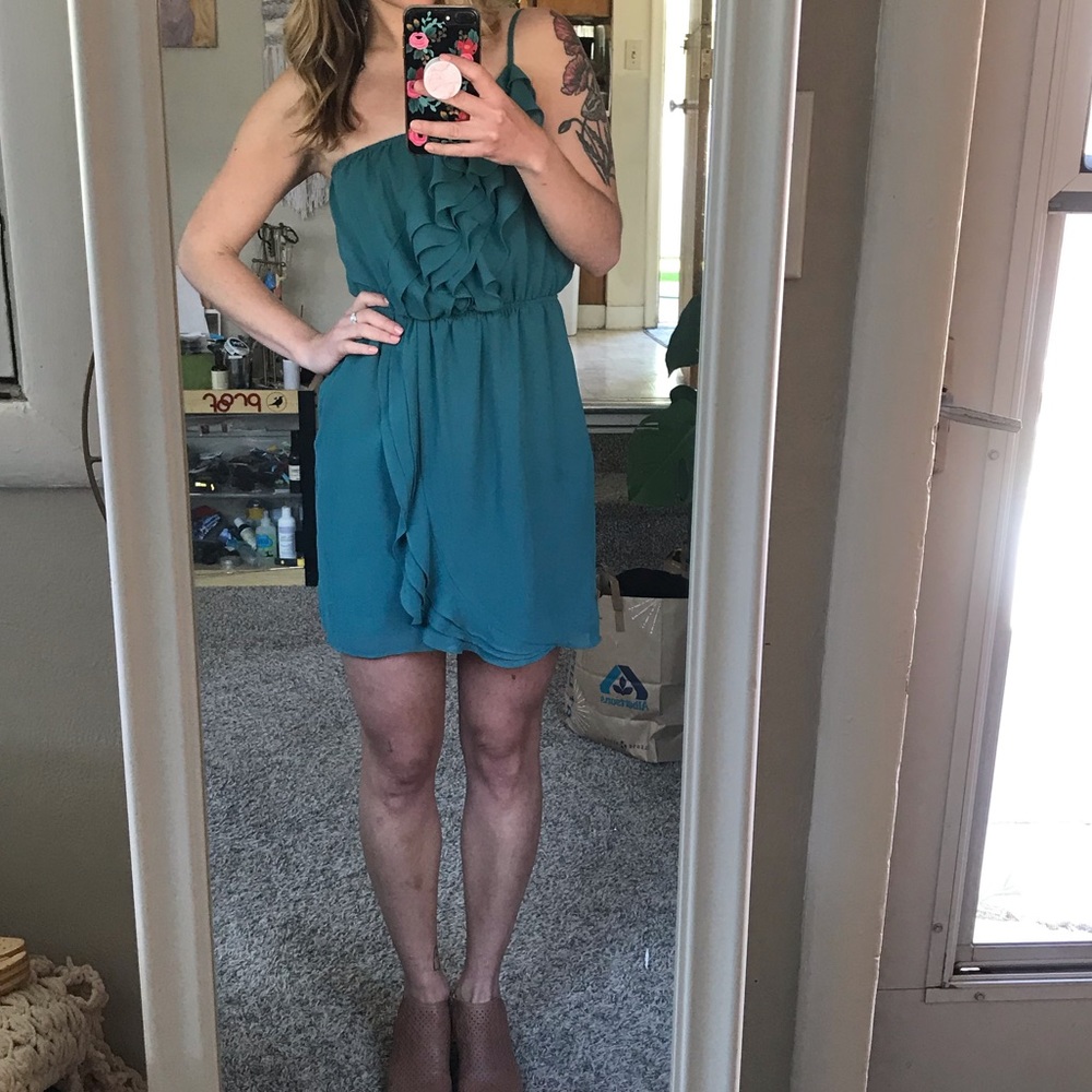 BCBGeneration Emerald Chiffon Asymmetrical Dress